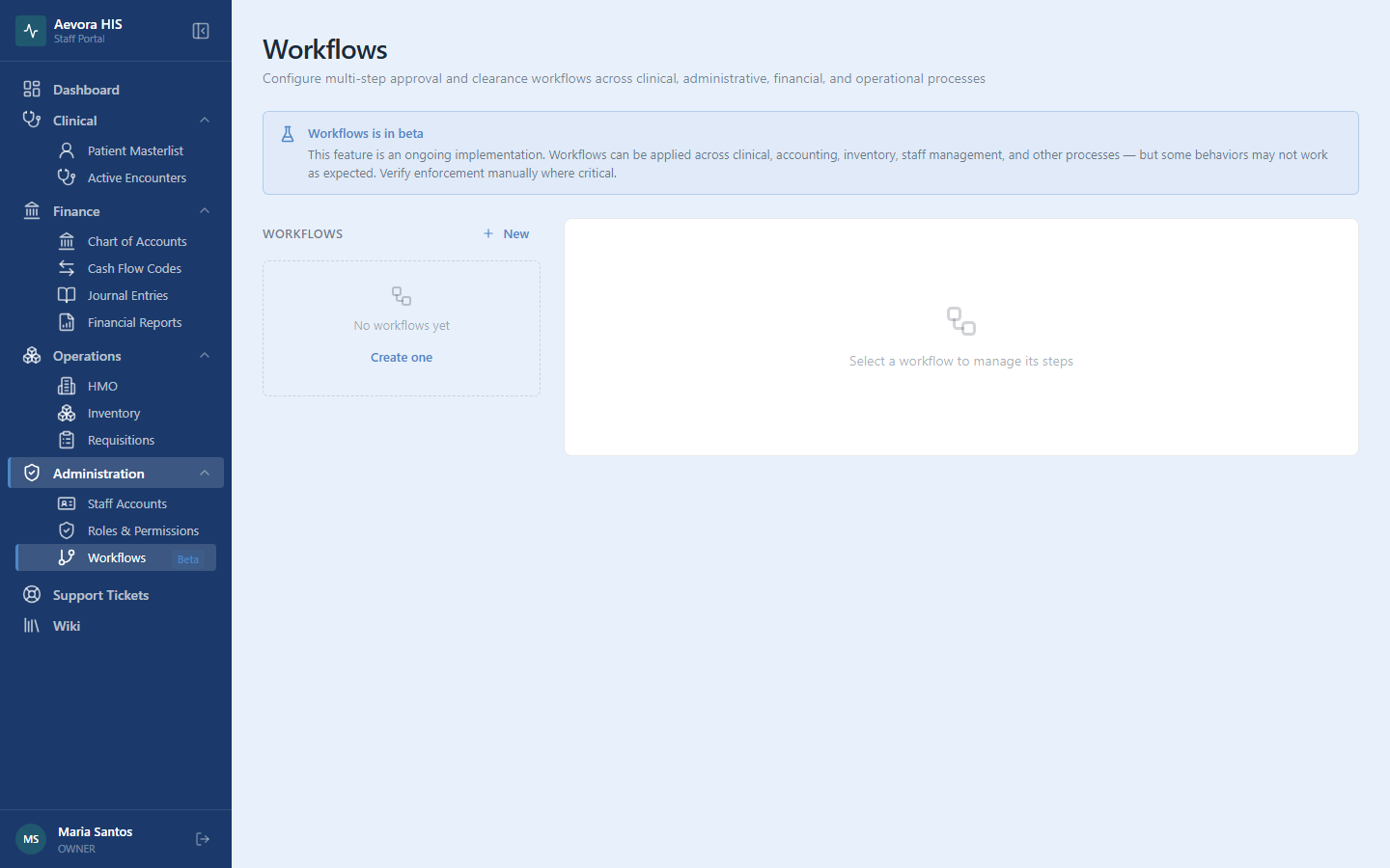 Aevora configurable workflows list