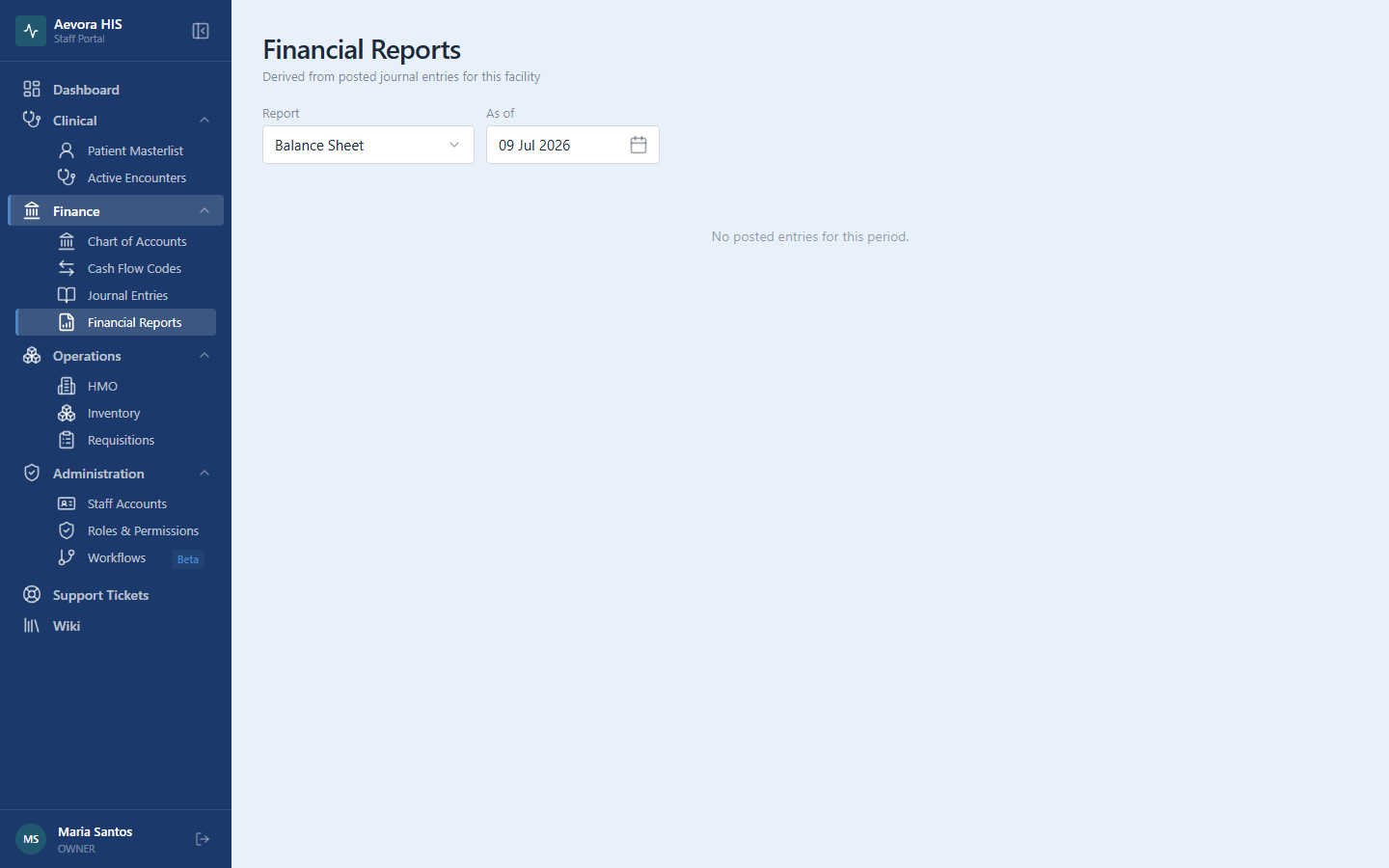 Aevora financial reports view